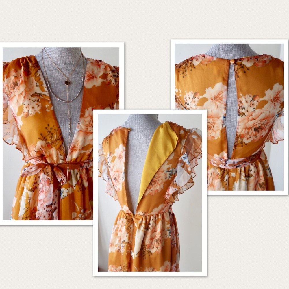 MELINDA- Whimsical Floral Dress in Mustard/Orange - Picture 2 of 5